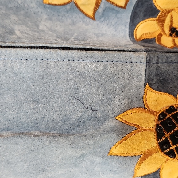 Quaker Factory blue leather embroidered sunflower jacket zipper size medium - Picture 3 of 14